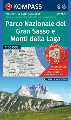 Park Narodowy Gran Sasso i Monti della Laga. Laminowana mapa turystyczna 2476 wydawnictwa Kompass. Okładka
