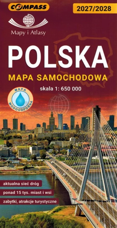 Polska 1:650 000. Laminowana mapa samochodowo-turystyczna wydawnictwa Compass. Okładka