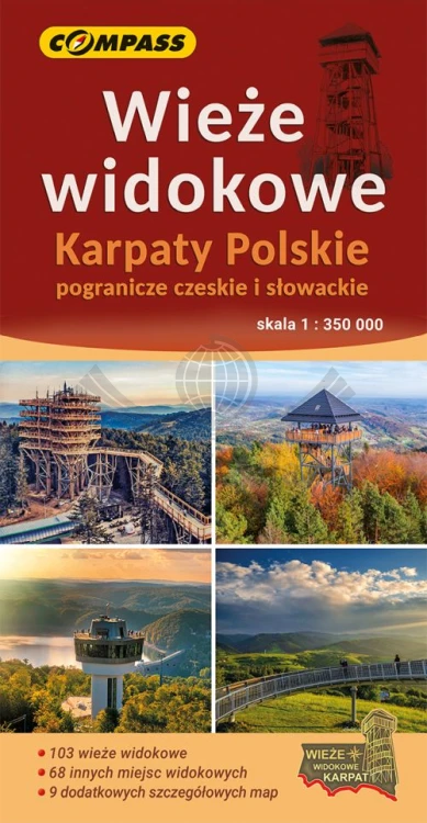 Wieże widokowe: Karpaty Polskie. Pogranicze czeskie i słowackie. Mapa turystyczna wydawnictwa Compass. Okładka