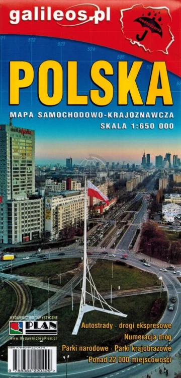 Polska 1:650 000. Laminowana mapa samochodowo-krajoznawcza wydawnictwa Galileos. Okładka