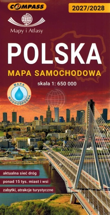Polska 1:650 000. Laminowana mapa samochodowo-turystyczna wydawnictwa Compass. Okładka