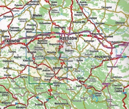 Pogórze Strzyżowskie. Jasło, Krosno, Dukla. Laminowana mapa turystyczna wydawnictwa Compass. Zasięg