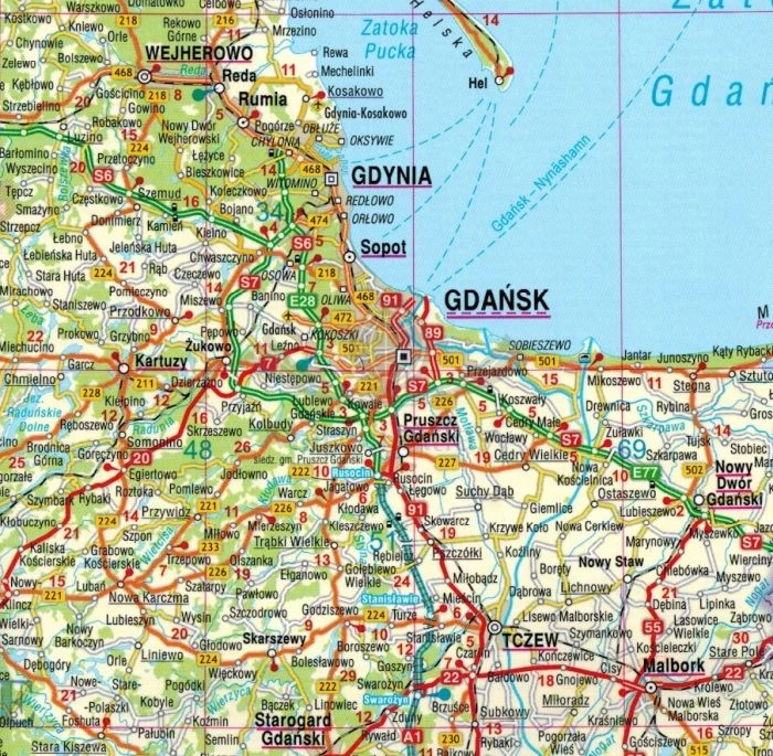 Polska 1:700 000. Laminowana mapa samochodowa wydawnictwa Gauss. Fragment 1