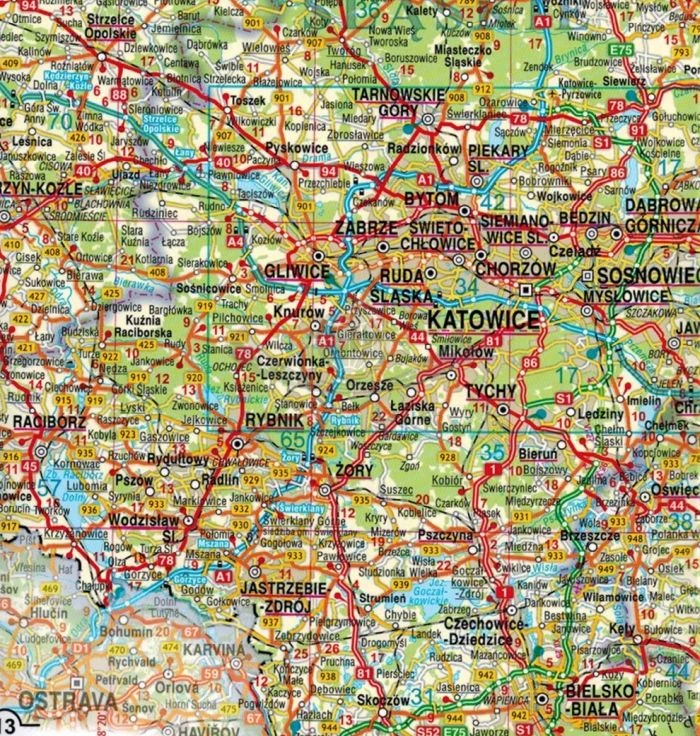 Polska 1:700 000. Laminowana mapa samochodowa wydawnictwa Gauss. Fragment 3
