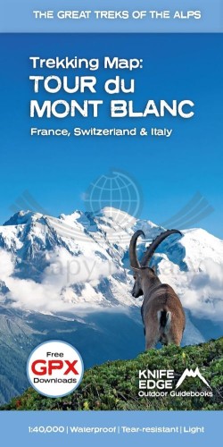 Tour du Mont Blanc 1:40 000. Wodoodporna mapa turystyczna. Knife Edge. Okładka