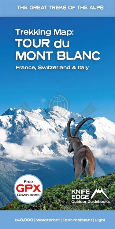 Tour du Mont Blanc 1:40 000. Wodoodporna mapa turystyczna. Knife Edge. Okładka