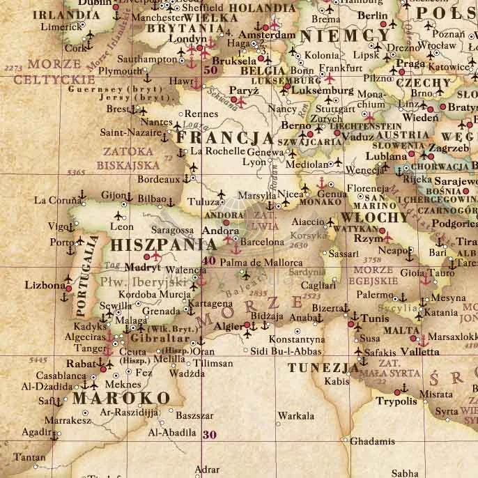Świat 1:28 000 000. Mapa ścienna polityczna z flagami. Fragment 1