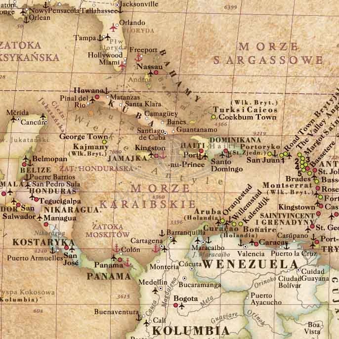 Świat 1:28 000 000. Mapa ścienna polityczna z flagami. Fragment 3