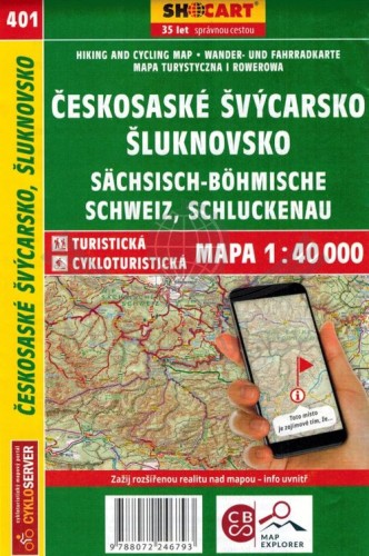 Czeska Szwajcaria, Saska Szwajcaria. Mapa turystyczna 401 wydawnictwa Shocart. Okładka