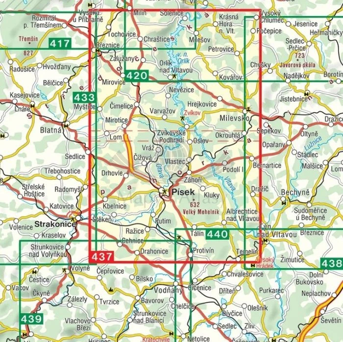 Pisecko, Zvikov, Orlik nad Vltavou. Mapa turystyczna 437 wydawnictwa Shocart. Zasięg