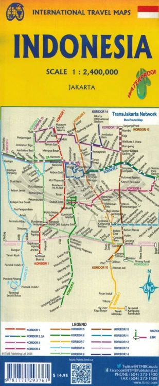 Indonezja / Dżakarta (Jakarta). Wodoodporna mapa samochodowo-turystyczna wydawnictwa ITMB. Okładka tył