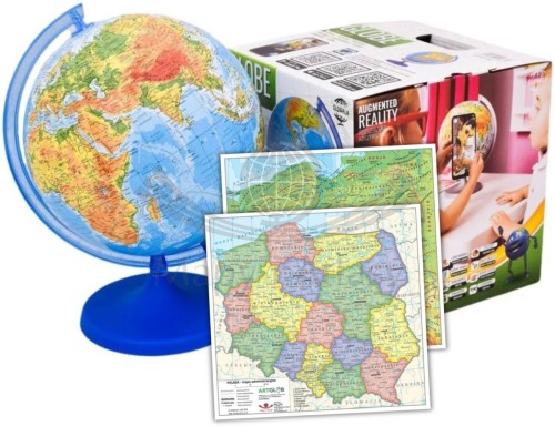 Globus fizyczny 22 cm + aplikacja + administracyjno-fizyczna mapa Polsk