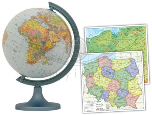 Globus polityczny 25 cm + administracyjno-fizyczna mapa Polski