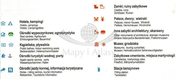 Województwo mazowieckie 1:270 000. Mapa turystyczno-samochodowa wydawnictwa BiK.  Legenda 3
