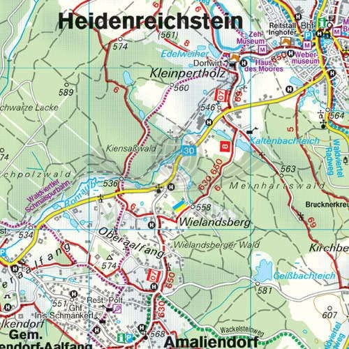 Dolna Austria, część północna / Nordliches Waldviertel, Gmund, Heidenreichstein, Litschau, Waidhofen a.d. Thaya, Raabs. Mapa turystyczna WK 010. wydawnictwaFreytag & Berndt. Fragment