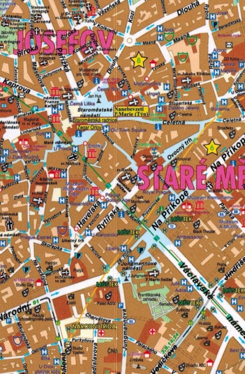 Praga. Kieszonkowa, laminowana mapa turystyczna wydawnictwa Galileos. Fragment 1