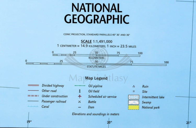 Grecja 1:1 491 000. Mapa w wersji magnetycznej. Wydawnictwo: National Geographic. Legenda
