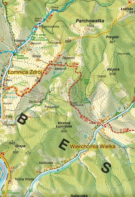 Krynica Zdrój, Muszyna i okolice. Mapa turystyczna wydawnictwa WiT. Fragment 2