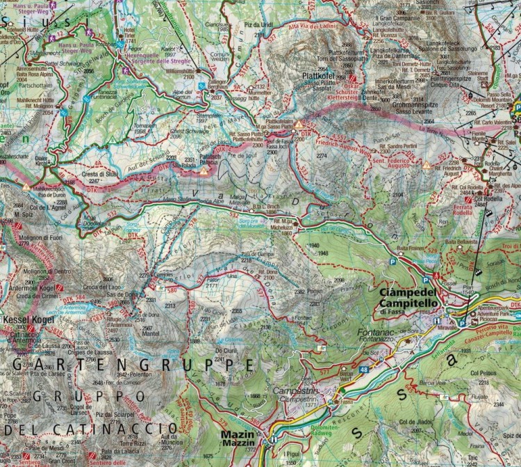 Południowy Tyrol, Trydent - Górna Adyga. Zestaw czterech map turystycznych 699 wydawnictwa Kompass. Mapa 4 - fragement