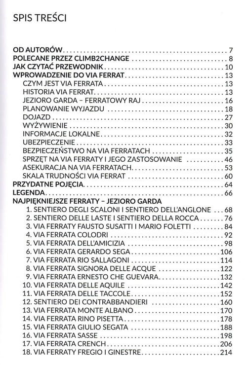 Jezioro Garda. Najpiękniejsze ferraty. Przewodnik wydawnictwa Bezdroża. Spis treści
