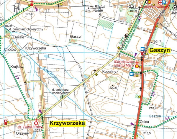Wyżyna Wieluńska. Załęczański Park Krajobrazowy. Mapa turystyczna / Plan miasta wydawnictwa Galileos. Fragment