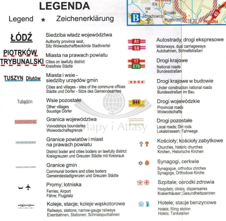 Województwo łódzkie 1:250 000. Mapa administracyjno-turystyczna wydawnictwa BiK. Legenda 1