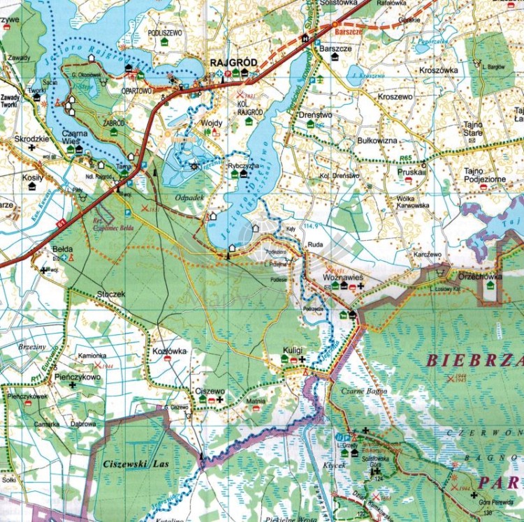 Dolina Biebrzy 1:100 000. Laminowana mapa turystyczna wydawnictwa Agencja TD. Fragment 1