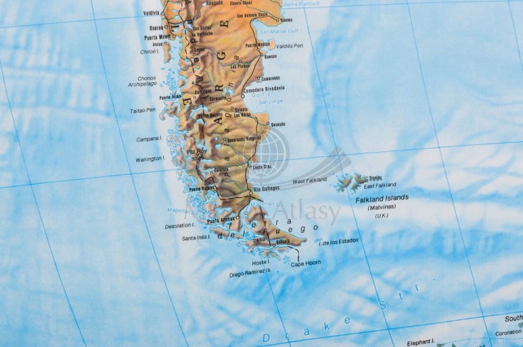 Świat 1:35 000 000. Mapa ścienna fizyczna wydawnictwa Freytag & Berndt. Fragment 3