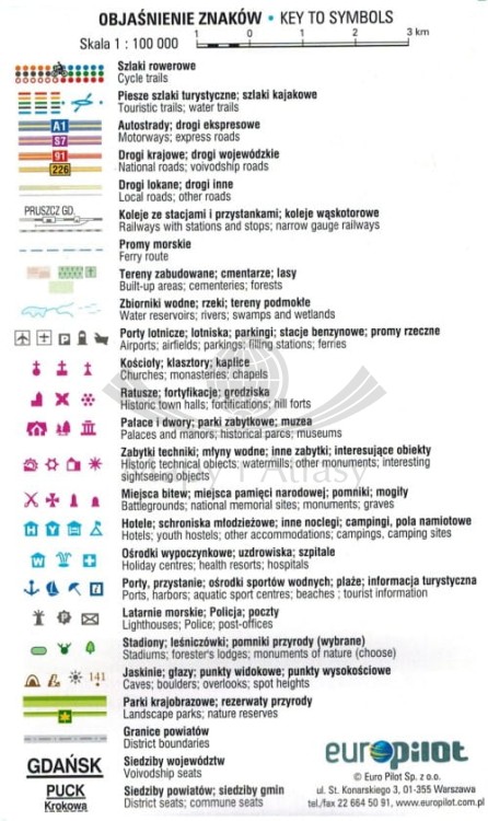 Trójmiasto i okolice. Pomorze. Mapa turystyczna tras rowerowych. Nie tylko Green Velo. Euro Pilot. Legenda