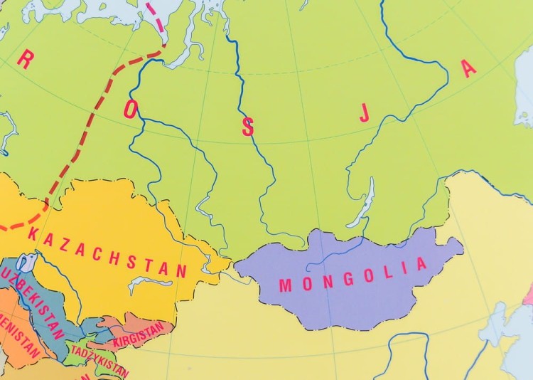 Azja. Dwustronna mapa ścienna. Strona fizyczna, mapa polityczna- fragment