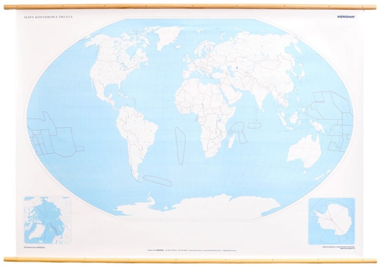 Świat 1:26 000 000. Dwustronna mapa ścienna wydawnictwa Meridian. Konturowa (do ćwiczeń)