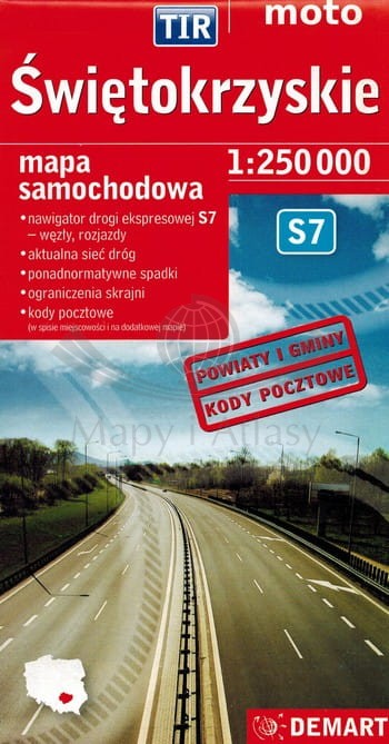 Województwo Świętokrzyskie dla zawodowców TIR. Mapa samochodowa. Demart