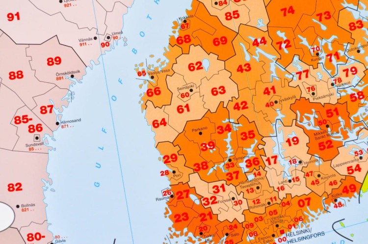 Europa. Mapa ścienna z kodami pocztowymi wydawnictwa Way-OK. Podgląd fragmentu mapy.