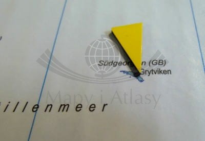 Magnesy trójkątne, jednokolorowe do oznaczania map / Znaczniki. Kolor żółty. 20 sztuk. Przykład zastosowania
