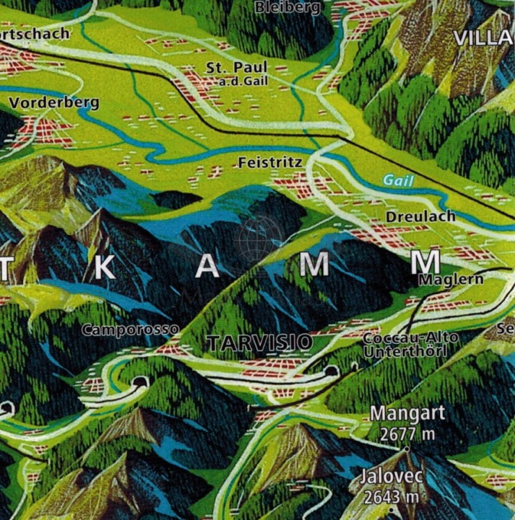 Klopeiner See, Karawanken Ost, Steiner Alpen. Laminowana mapa turystyczna wydawnictwa Kompass. Panorama - fragment