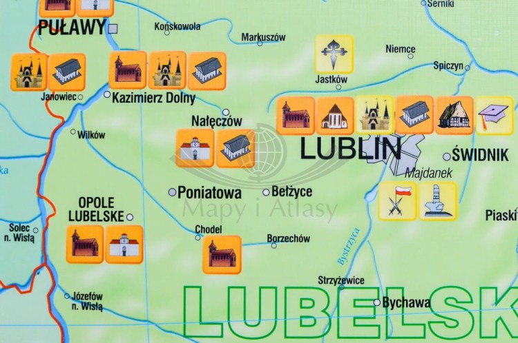 Polska. Dwustronna mapa ścienna krajoznawcza. Wydawnictwo: Meridian. Historia i kultura - fragment 3