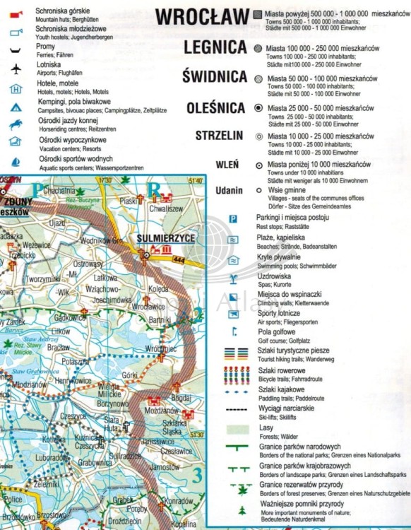 Województwo dolnośląskie 1:270 000. Mapa administracyjno-turystyczna wydawnictwa BiK.  Legenda 2