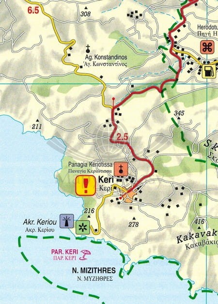 Zakynthos / Zakintos. Mapa samochodowo-turystyczna wydawnictwa Freytag & Berndt. Fragment