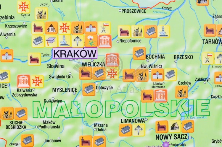 Polska. Dwustronna mapa ścienna krajoznawcza. Wydawnictwo: Meridian. Historia i kultura - fragment 4
