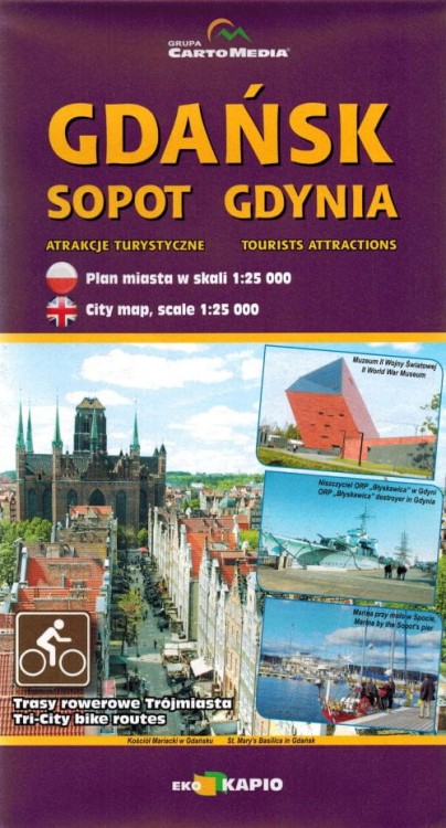 Gdańsk, Sopot, Gdynia / Trójmiasto. Mapa rowerowo-turystyczna wydawnictwa Cartomedia. Okładka
