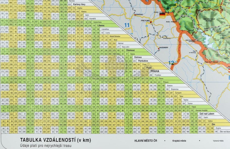 Czechy. Mapa ścienna administracyjno-drogowa. Fragment 9
