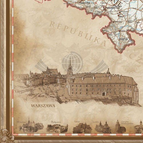 Rzeczpospolita Polska. Mapa administracyjno-drogowa, stylizowana. Wersja do wpinania. Fragment 2