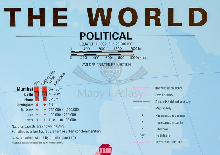 Świat 1:20 000 000. Mapa ścienna polityczna wydawnictwa Maps International. Legenda