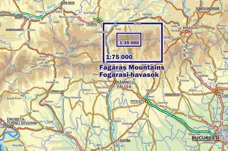 Góry Fogaraskie 1:75 000 / 1:35 000. Mapa turystyczna MN07 wydawnictwa Schubert & Franzke. Zasięg