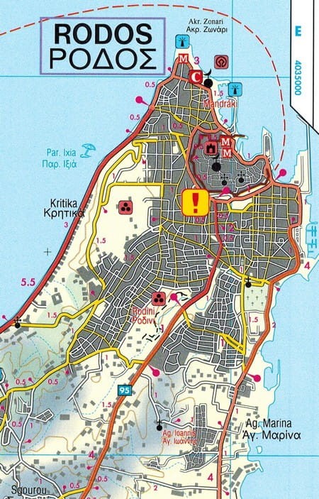 Rodos Mapa samochodowo-turystyczna Freytag & Berndt fragment 1