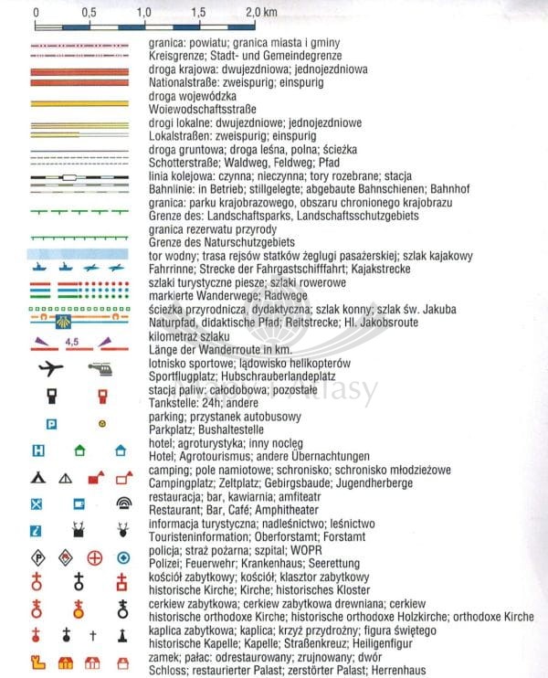 Wielkie Jeziora Mazurskie / Mazury. Laminowana mapa turystyczna wydawnictwa Galileos. Legenda 1