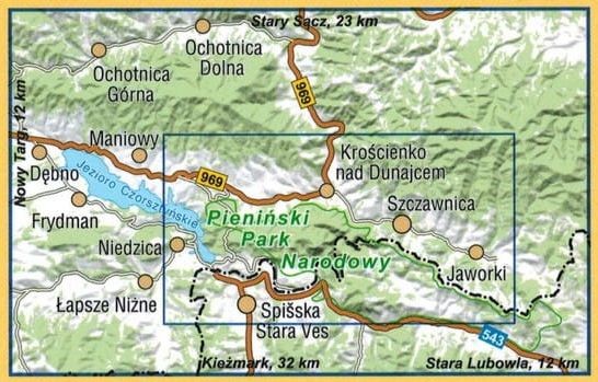 Pieniny 1:25 000. Laminowana mapa kieszonkowa wydawnictwa Compass. Zasięg