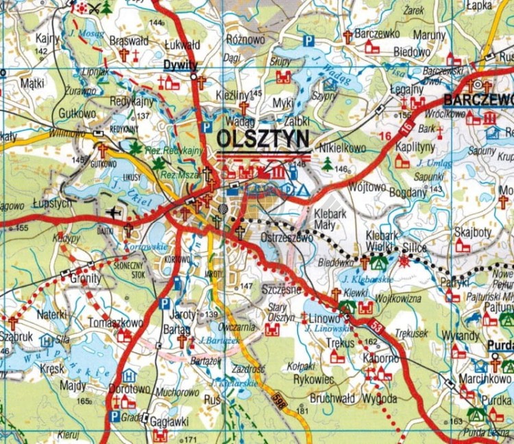 Województwo warmińsko-mazurskie / Warmia i Mazury. Mapa administracyjno-turystyczna wydawnictwa BiK. Fragment 1