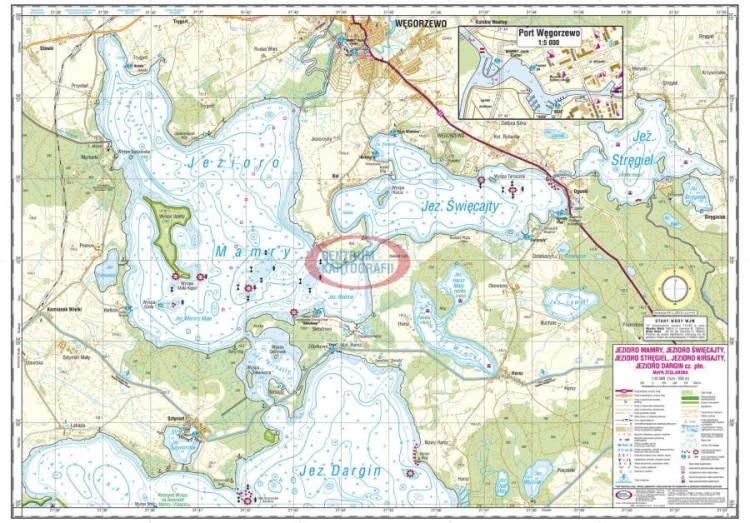 Jezioro Mamry, Święcajty, Stręgiel, Kirsajty, Dargin cz. północna. Wodoodporna mapa żeglarska. Strona 1