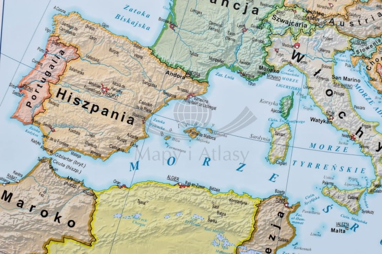Europa. Mapa polityczna i fizyczna. Podkładka na biurko. Fragment 12